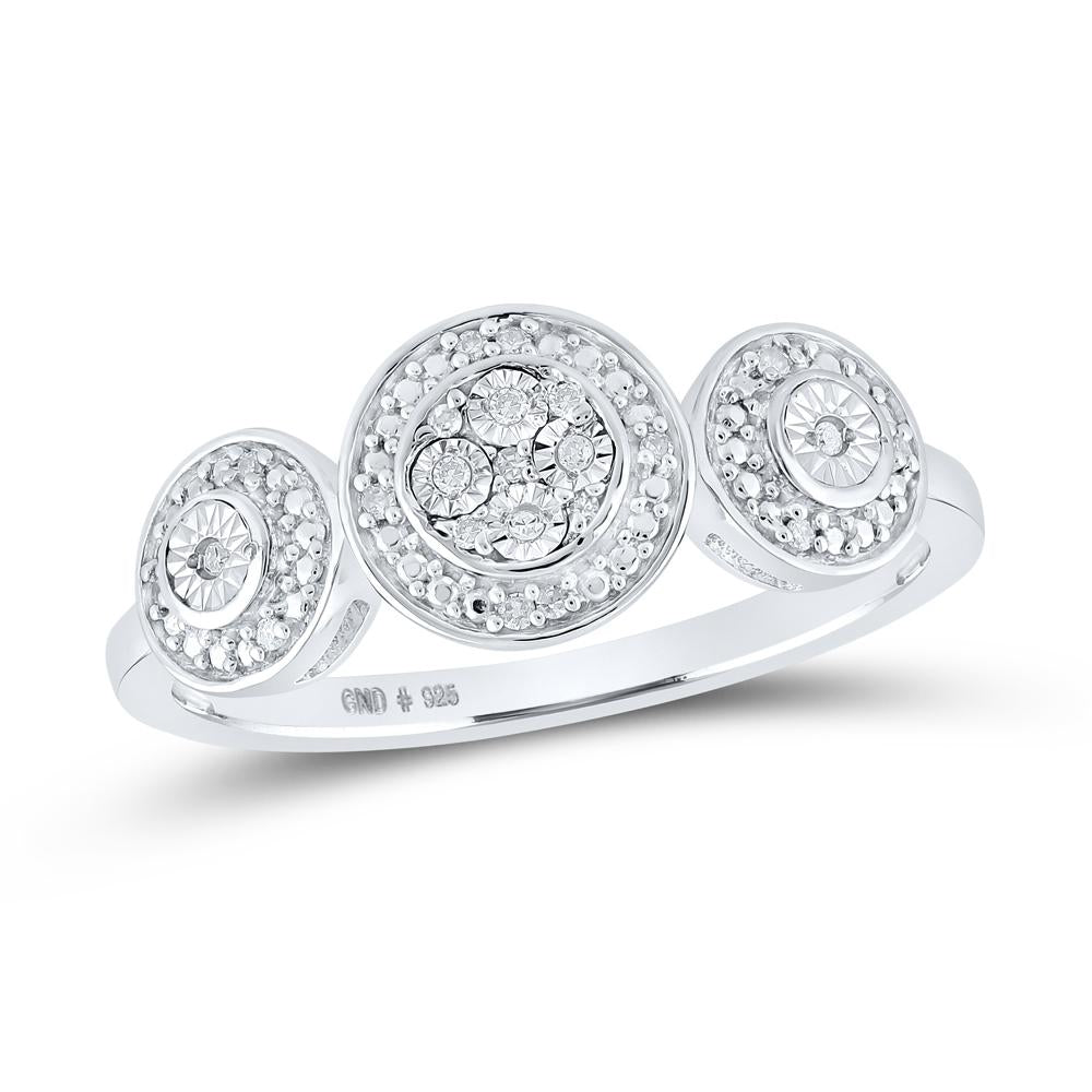 Sterling Silver Womens Round Diamond Triple Cluster Ring 1/20 Cttw
