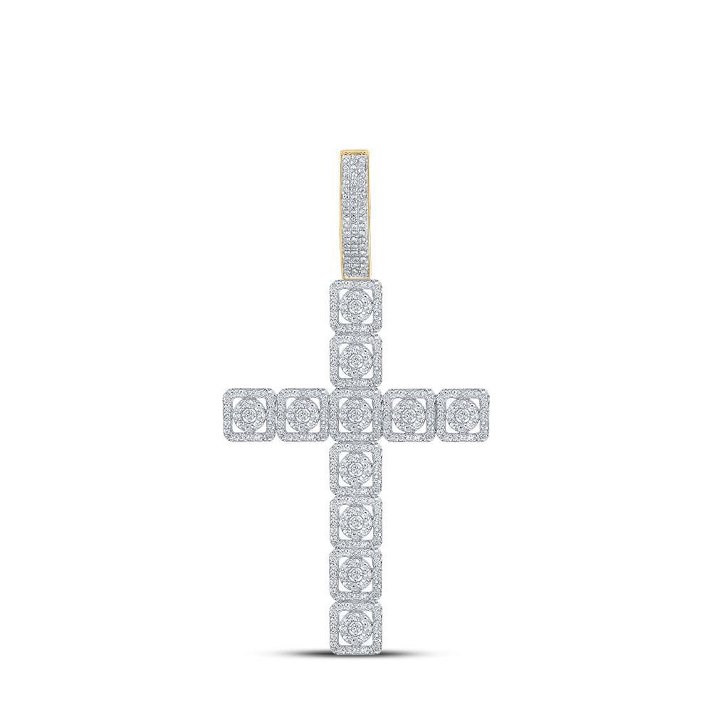 14kt Yellow Gold Mens Round Diamond Cross Charm Pendant 1-1/5 Cttw