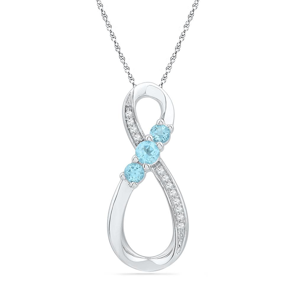 Sterling Silver Womens Round Synthetic Blue Topaz 3-Stone Infinity Pendant 1/3 Cttw