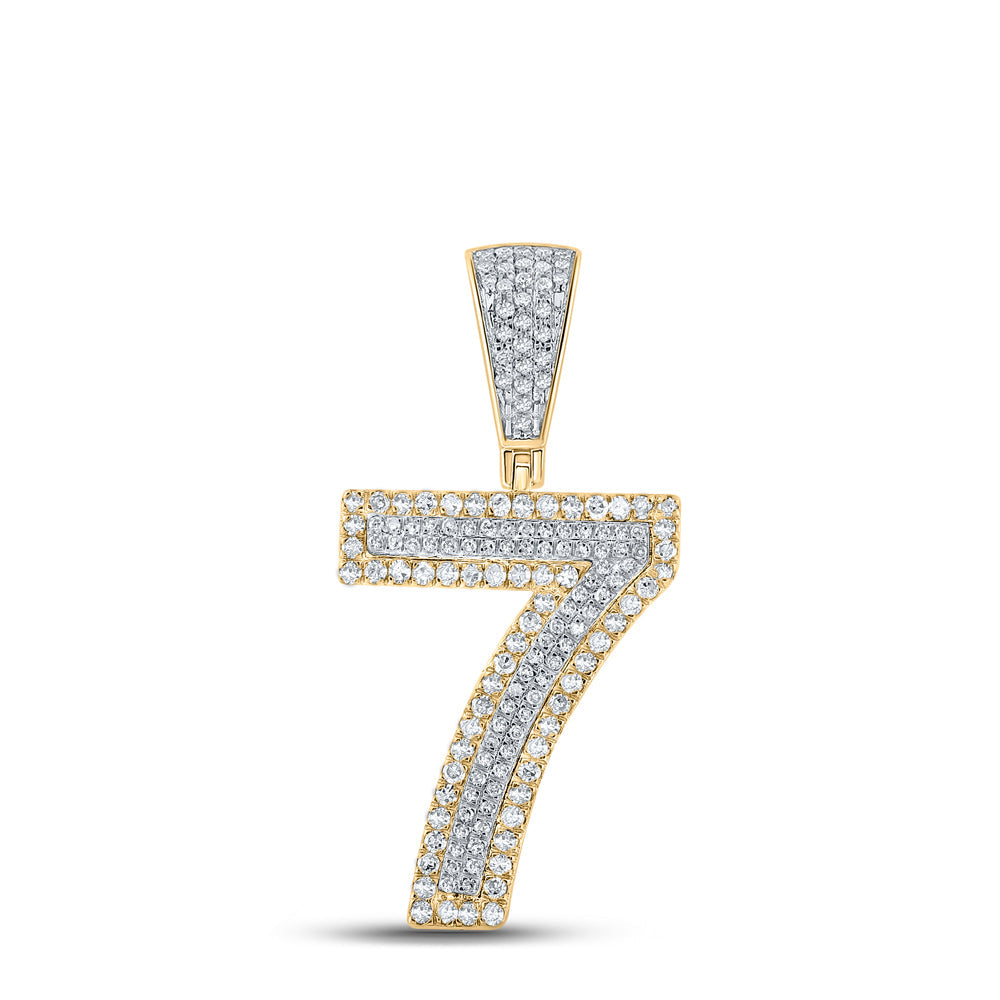 14kt Two-tone Gold Mens Round Diamond Number 7 Charm Pendant 5/8 Cttw