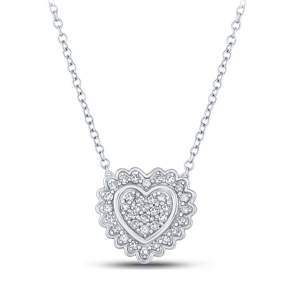 10kt White Gold Womens Round Diamond Heart Necklace 1/5 Cttw