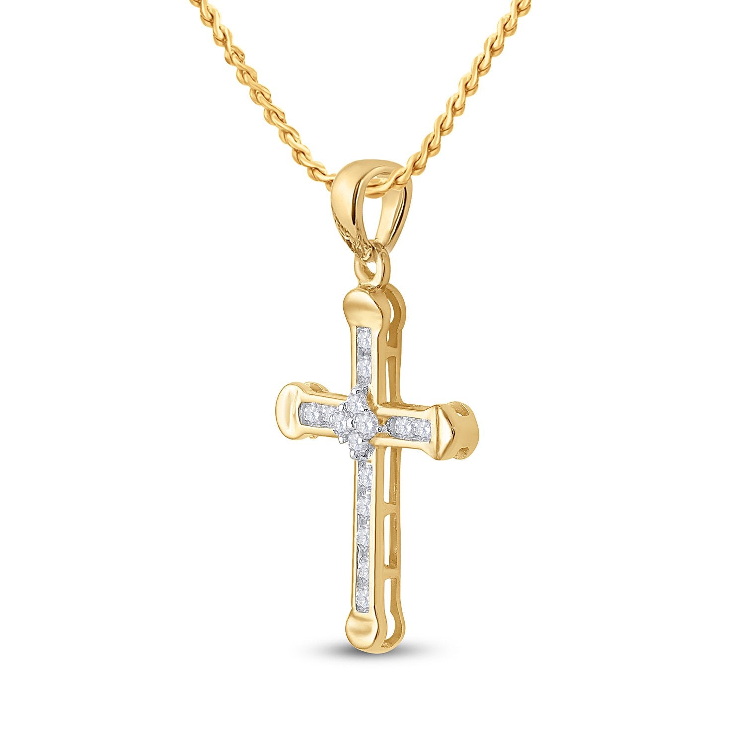 10kt Yellow Gold Womens Round Diamond Cross Pendant 1/5 Cttw