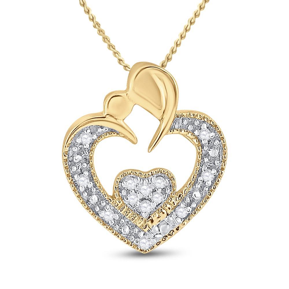 10kt Yellow Gold Womens Round Diamond Heart Pendant .03 Cttw