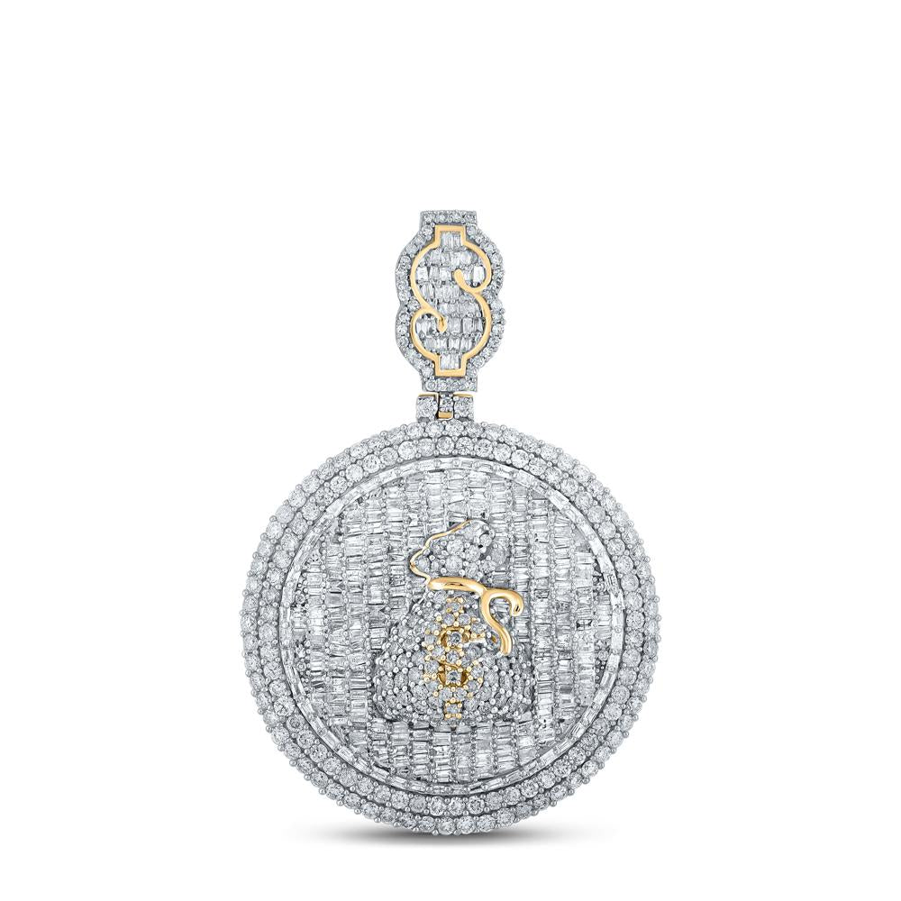 10kt Yellow Gold Mens Baguette Diamond Money Bag Circle Charm Pendant 5 Cttw