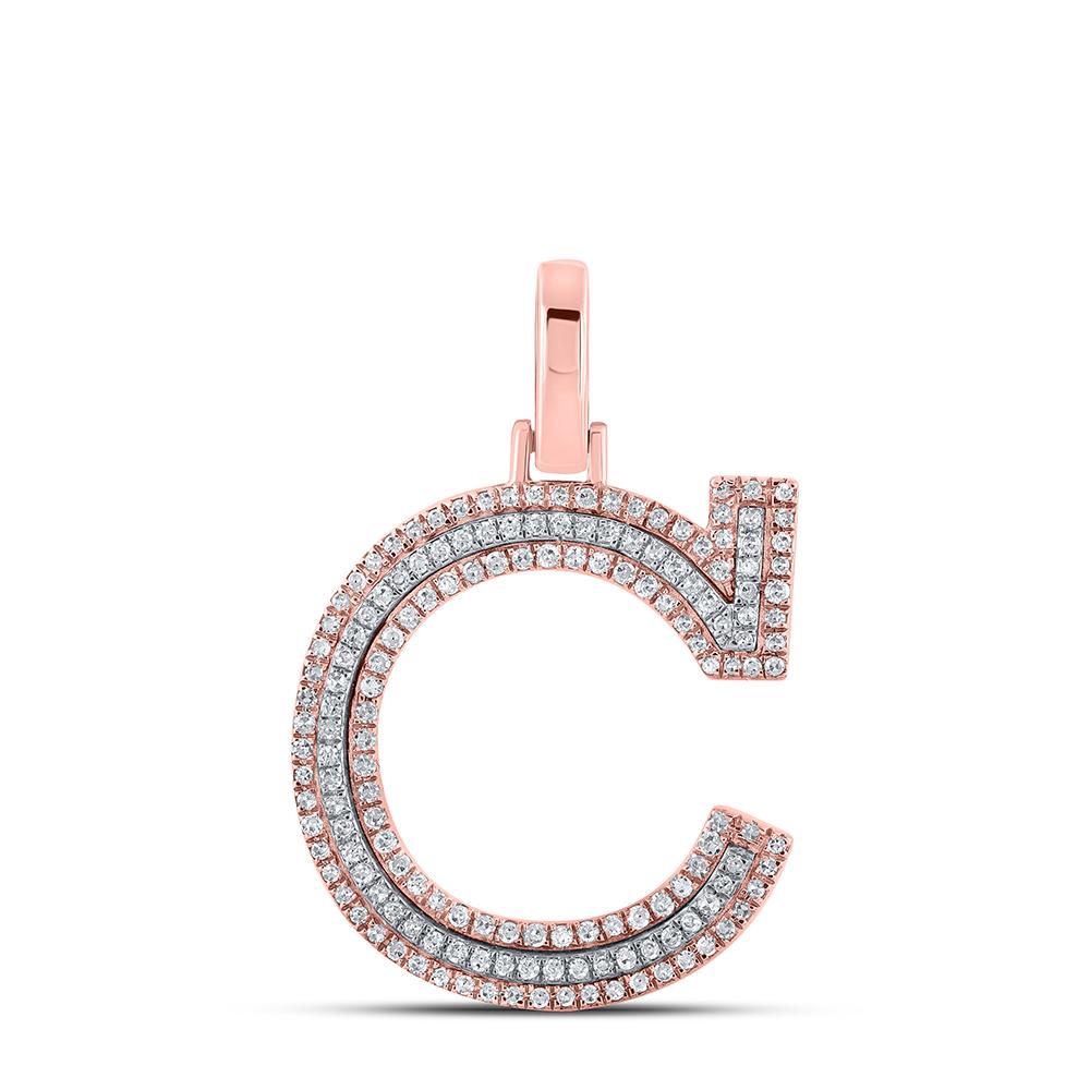 10kt Two-tone Gold Mens Round Diamond C Initial Letter Pendant 3/8 Cttw