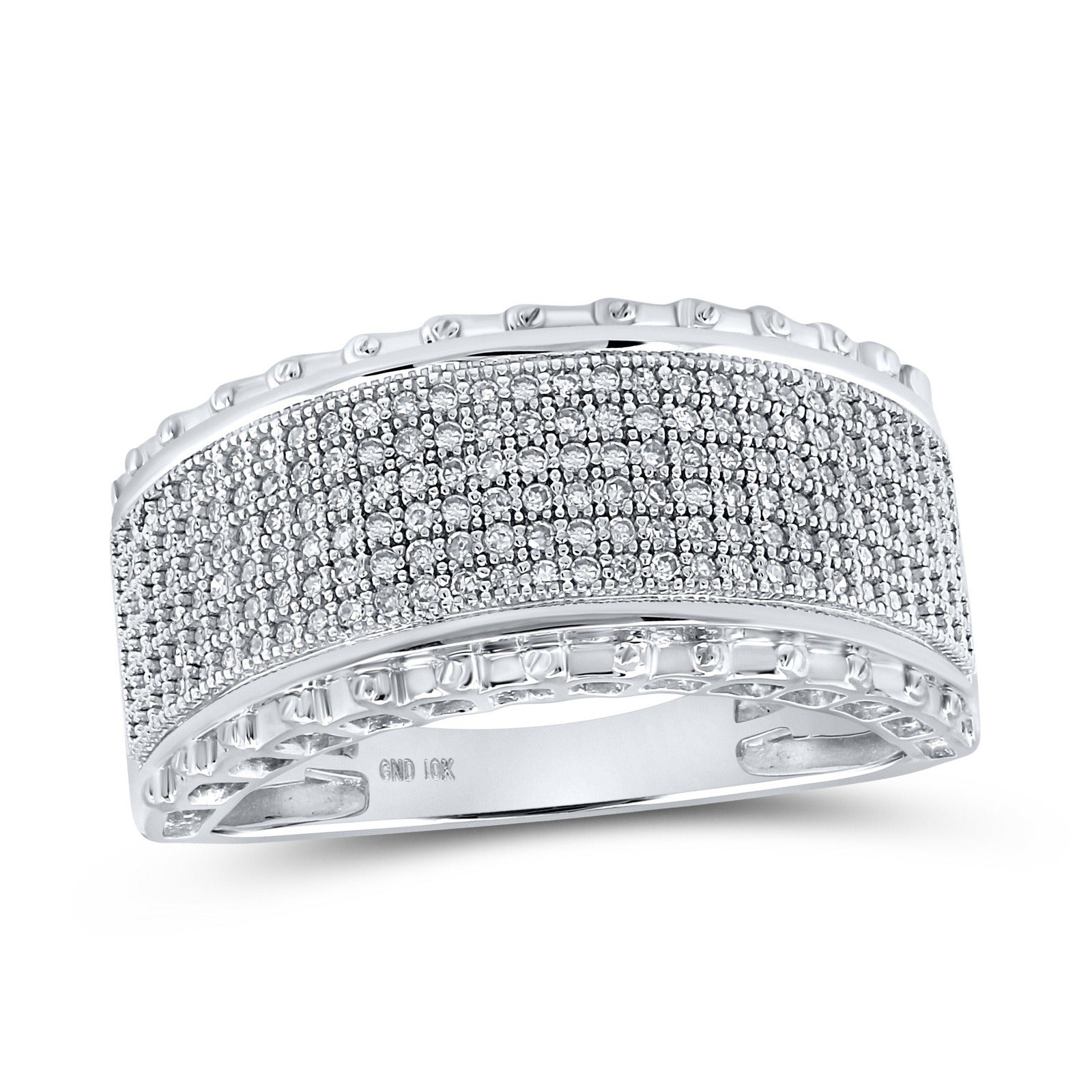 10kt White Gold Mens Round Diamond Band Ring 1/2 Cttw