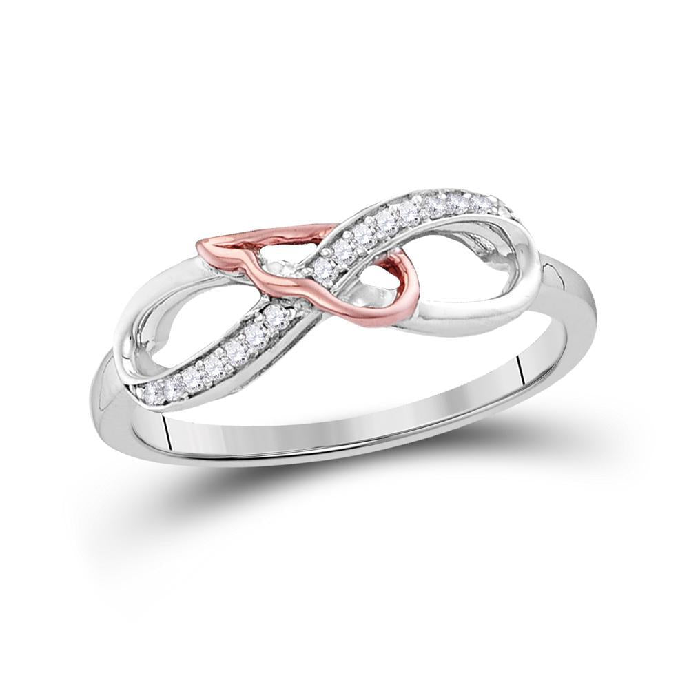 Sterling Silver Womens Round Diamond 2-tone Infinity Band Ring 1/10 Cttw