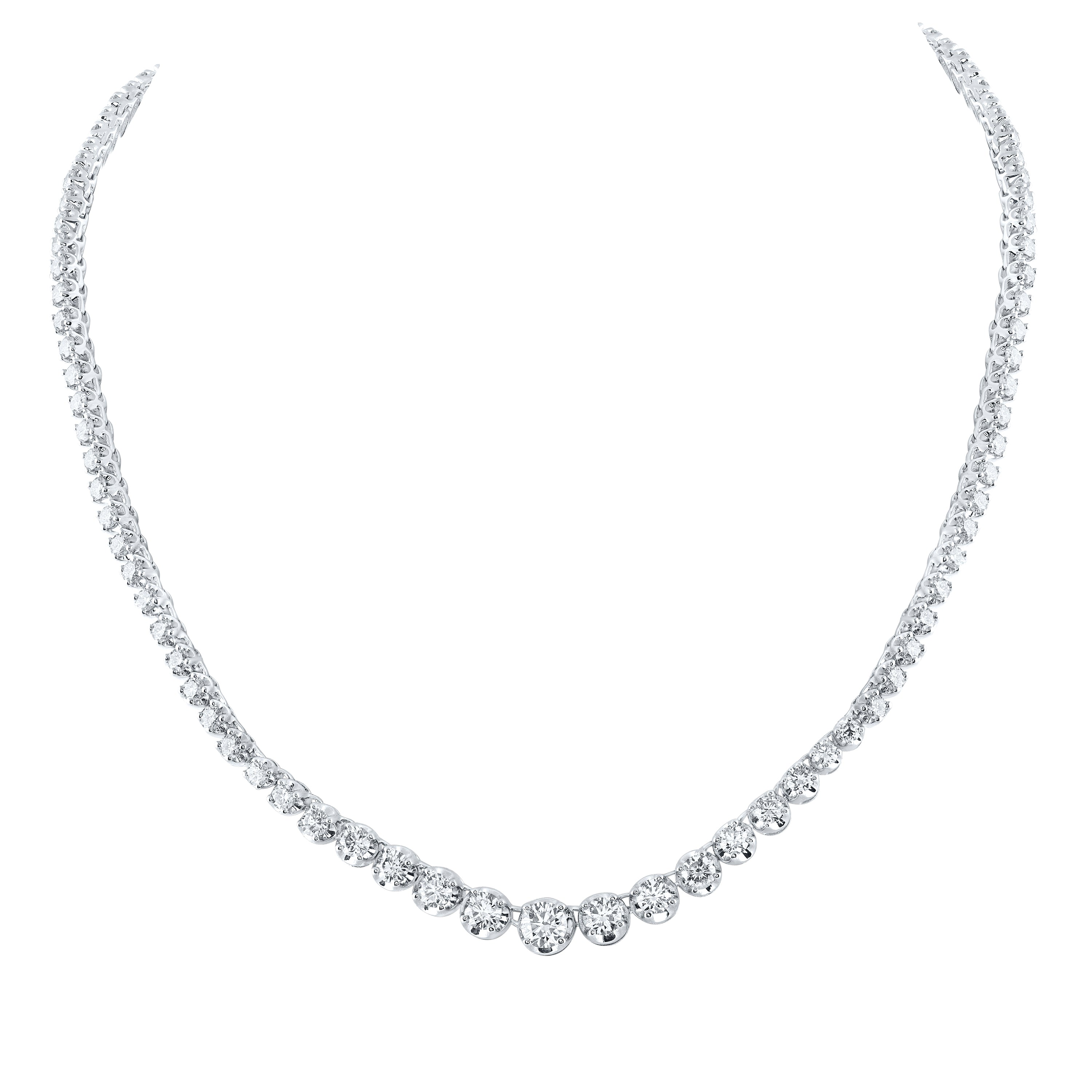 14kt White Gold Womens Round Diamond Graduated Tennis Necklace 7-7/8 Cttw