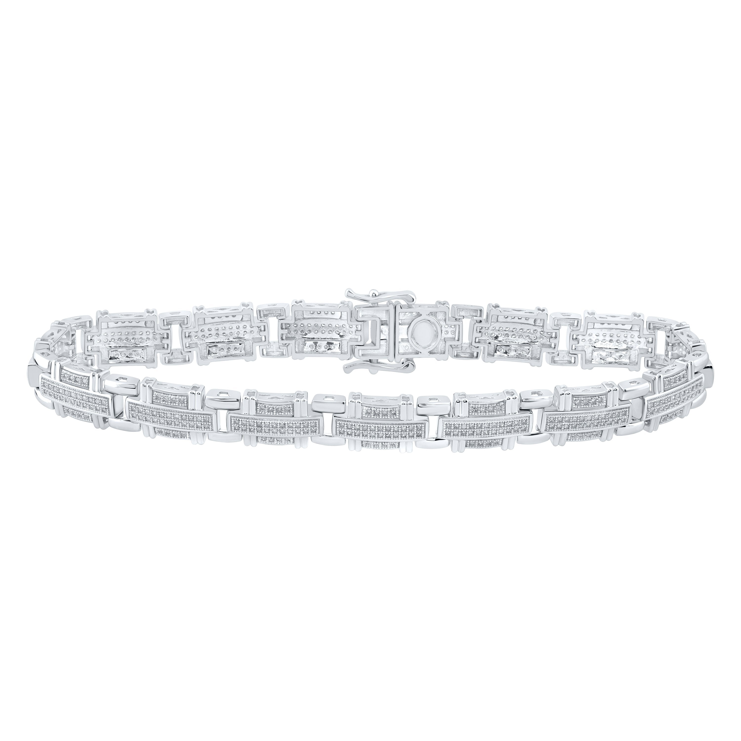 10kt White Gold Mens Round Diamond Link Bracelet 1-1/4 Cttw