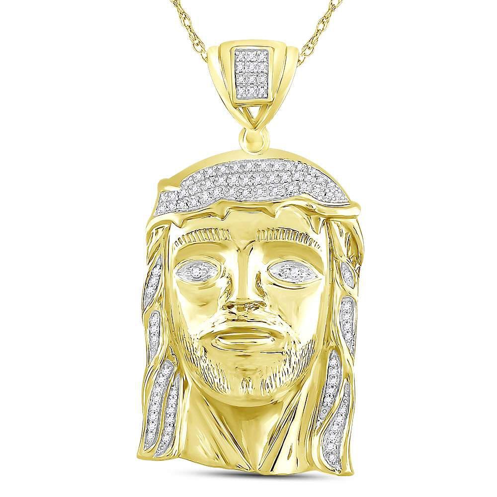 10kt Yellow Gold Mens Round Diamond Jesus Face Charm Pendant 3/8 Cttw