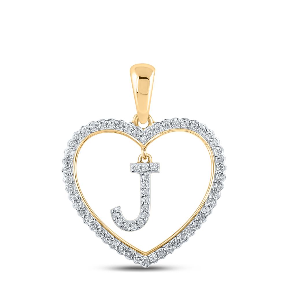 10kt Yellow Gold Womens Round Diamond Heart Pendant 1/4 Cttw