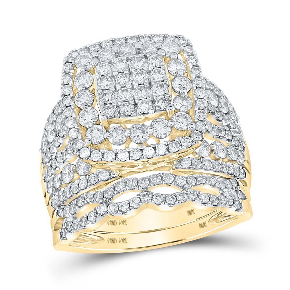 14kt Yellow Gold Round Diamond Square Bridal Wedding Ring Band Set 2 Cttw