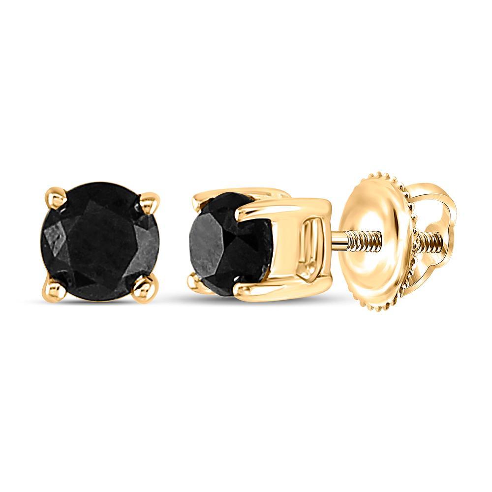 10kt Yellow Gold Unisex Round Black Color Enhanced Diamond Solitaire Stud Earrings 1/2 Cttw