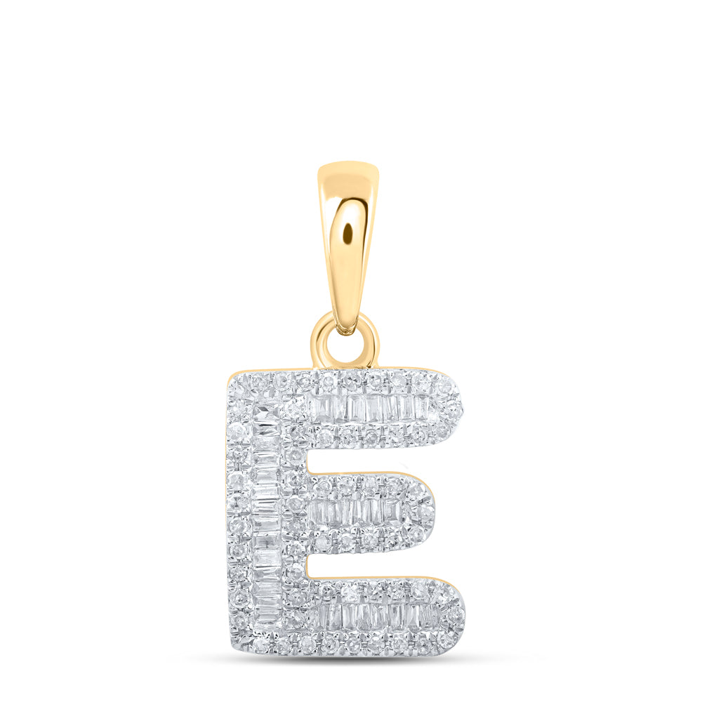 10kt Yellow Gold Womens Baguette Diamond E Initial Letter Pendant 1/3 Cttw