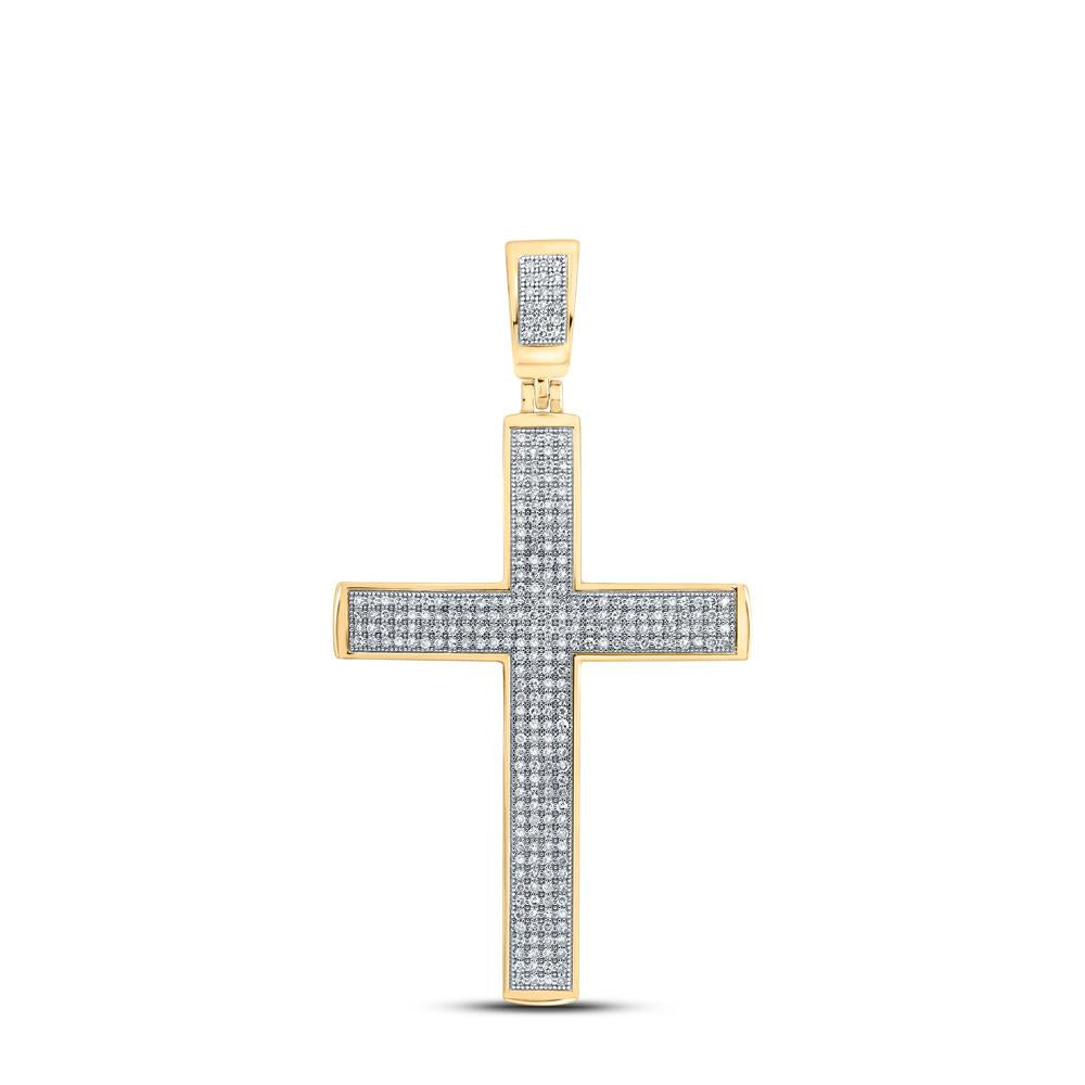 10kt Yellow Gold Mens Round Diamond Cross Charm Pendant 3/4 Cttw