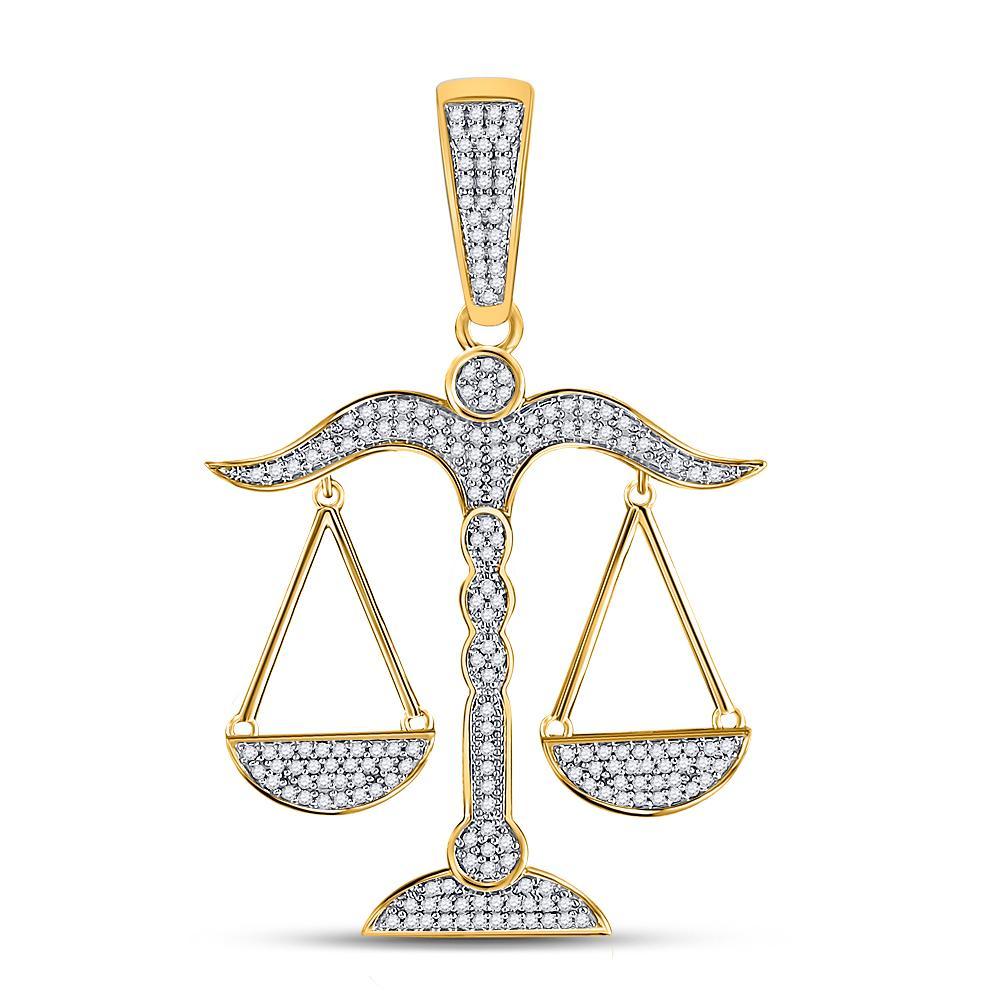 10kt Yellow Gold Mens Round Diamond Scales of Justice Charm Pendant 1/2 Cttw