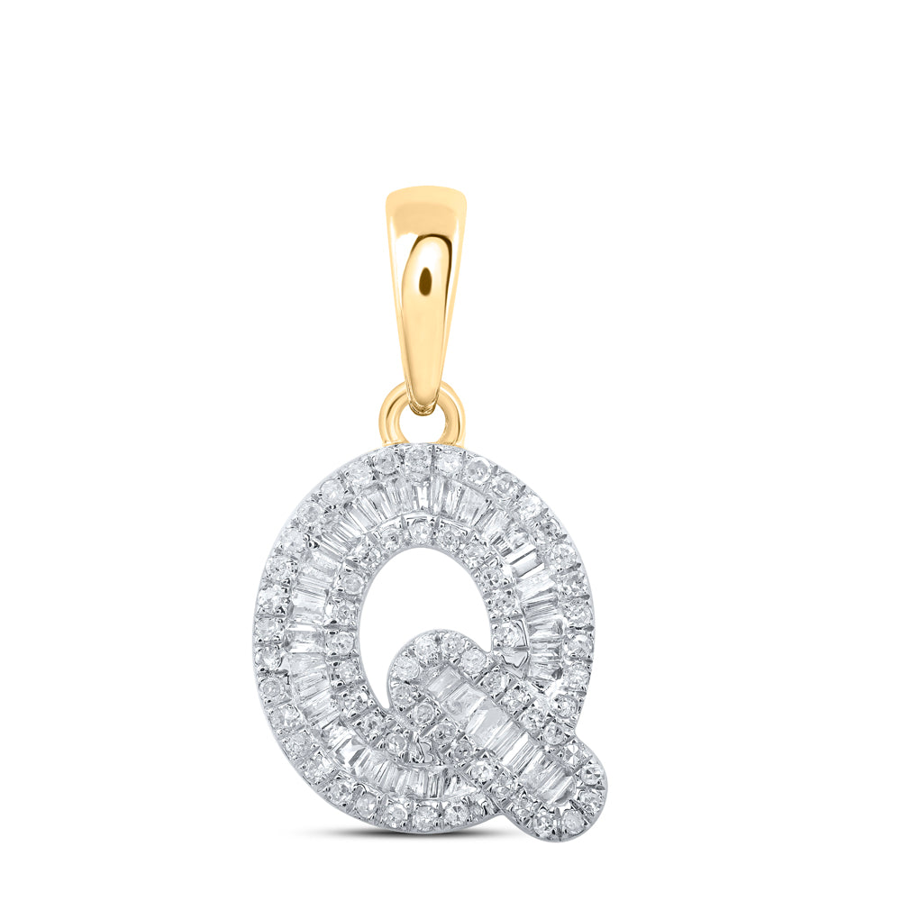 10kt Yellow Gold Womens Baguette Diamond Q Initial Letter Pendant 3/8 Cttw
