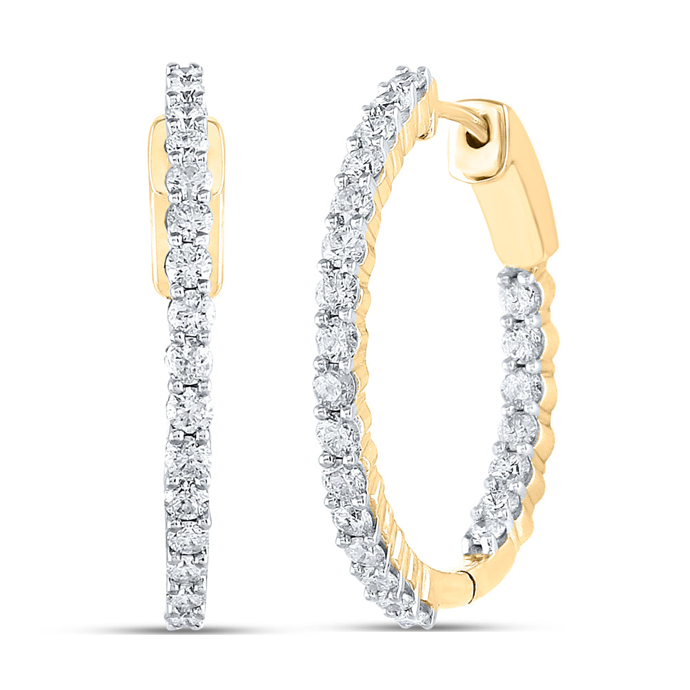 10kt Yellow Gold Womens Round Diamond Inside Outside Hoop Earrings 2 Cttw