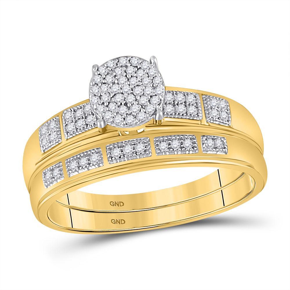 10kt Yellow Gold His Hers Round Diamond Cluster Matching Wedding Set 1/3 Cttw