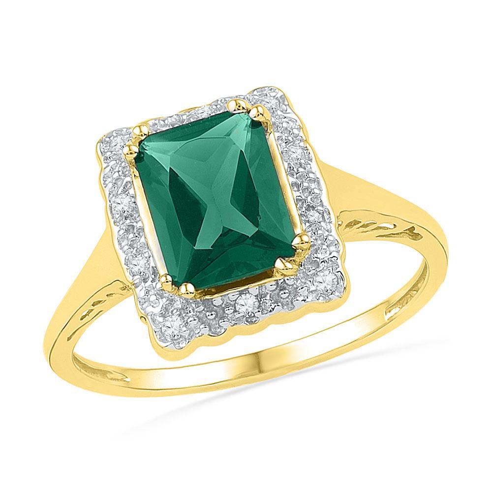 10kt Yellow Gold Womens Lab-Created Emerald Solitaire Ring 1-3/4 Cttw