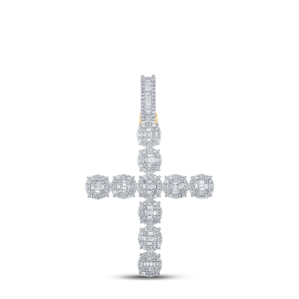 10kt Yellow Gold Mens Baguette Diamond Cross Charm Pendant 1-7/8 Cttw