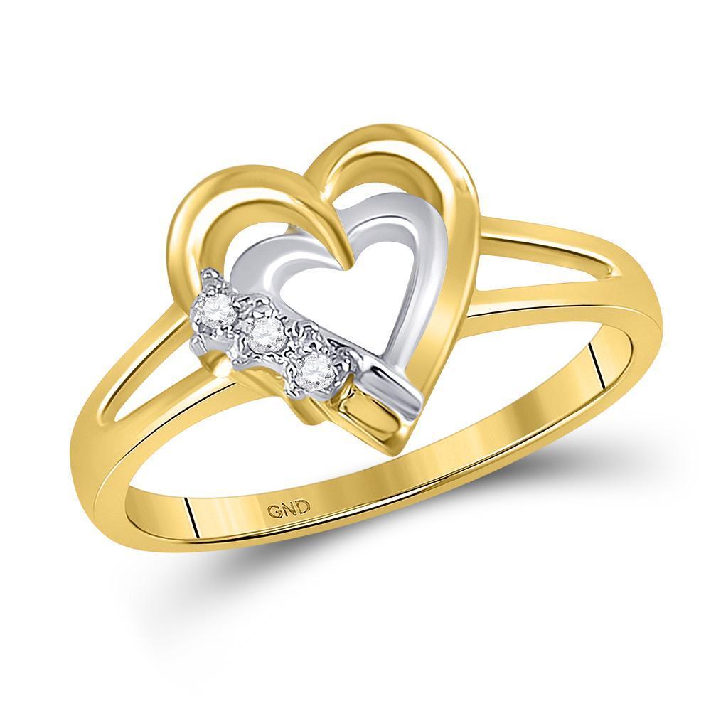 10kt Yellow Gold Womens Round Diamond Double Heart Ring .03 Cttw