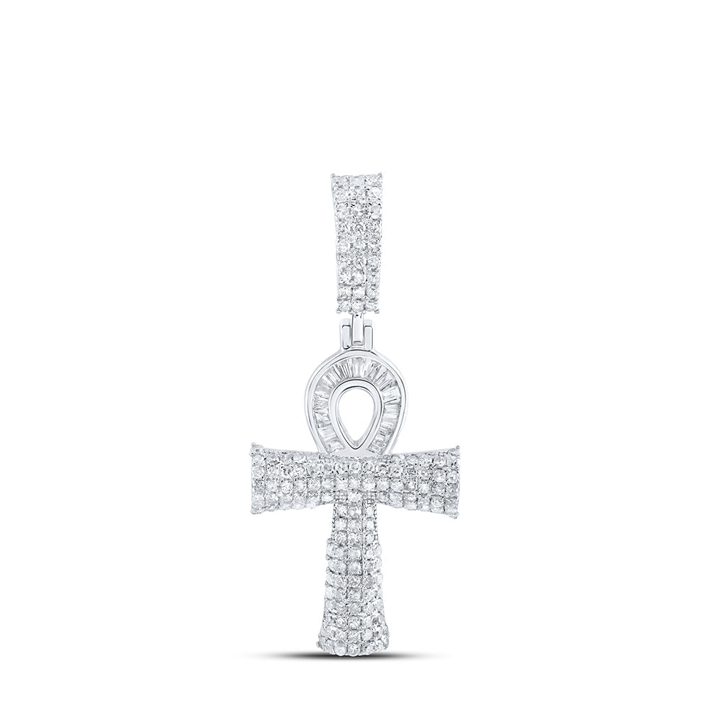 Sterling Silver Womens Round Diamond Ankh Cross Pendant 3/4 Cttw