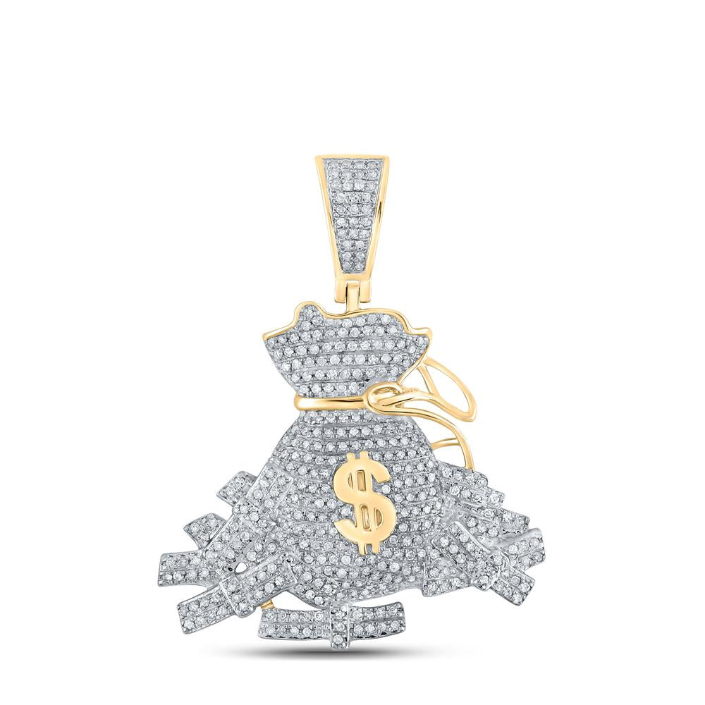 10kt Yellow Gold Mens Round Diamond Money Bag Charm Pendant 1 Cttw