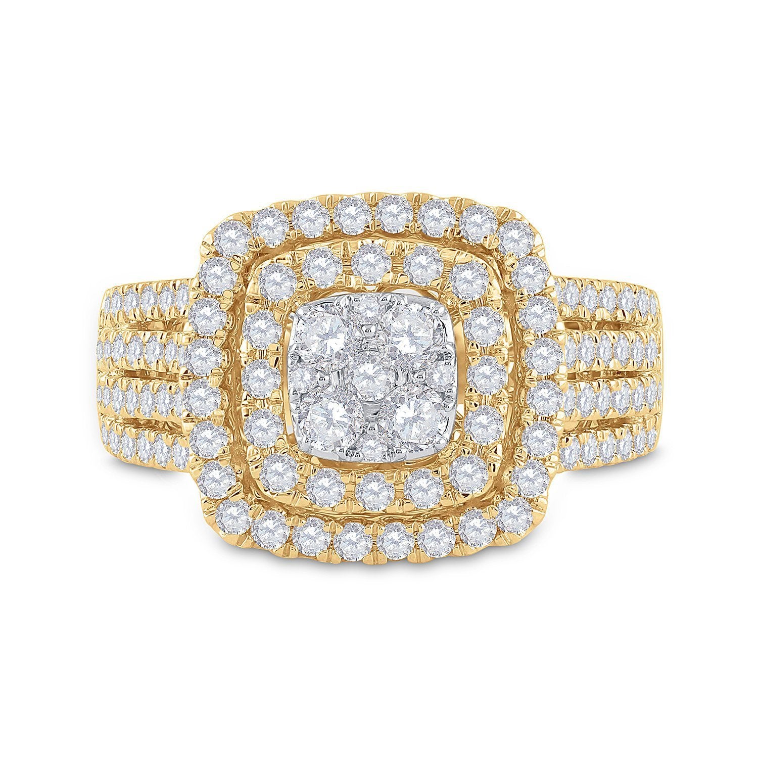 14kt Yellow Gold Womens Round Diamond Square Cluster Ring 1-1/2 Cttw