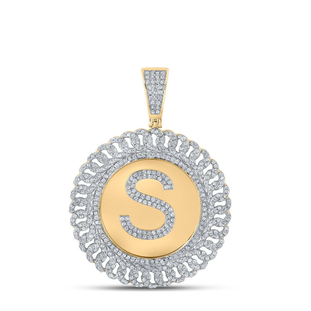 10kt Yellow Gold Mens Round Diamond Letter S Circle Charm Pendant 1-1/4 Cttw