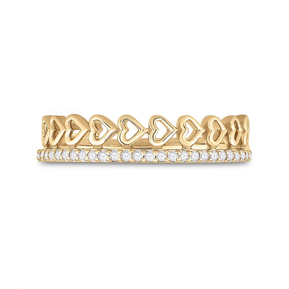 10kt Yellow Gold Womens Round Diamond Heart Band Ring 1/6 Cttw