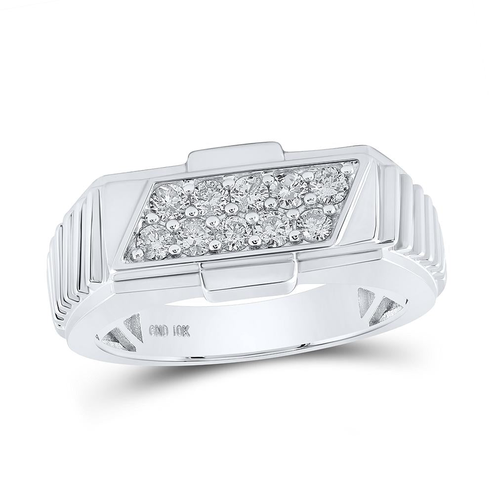 10kt White Gold Mens Round Diamond Band Ring 1/2 Cttw