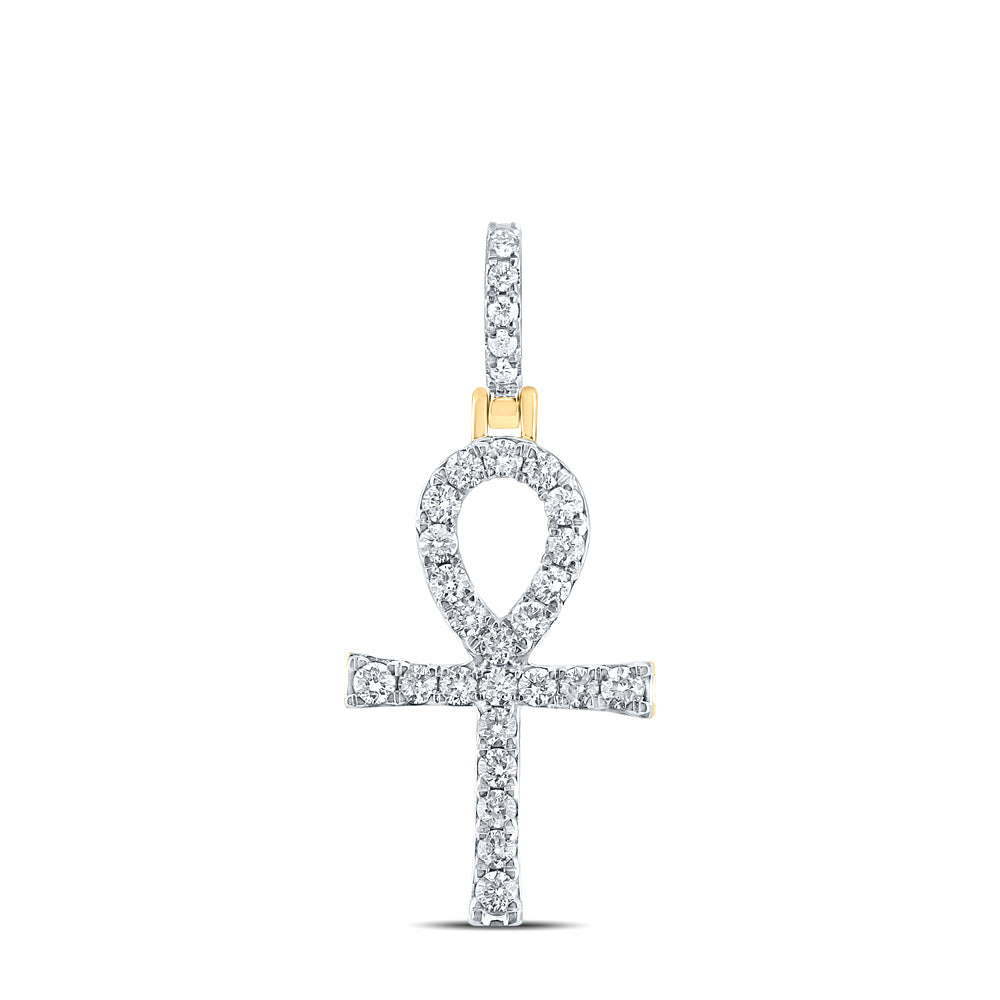 14kt Yellow Gold Mens Round Diamond Ankh Charm Pendant 1/2 Cttw