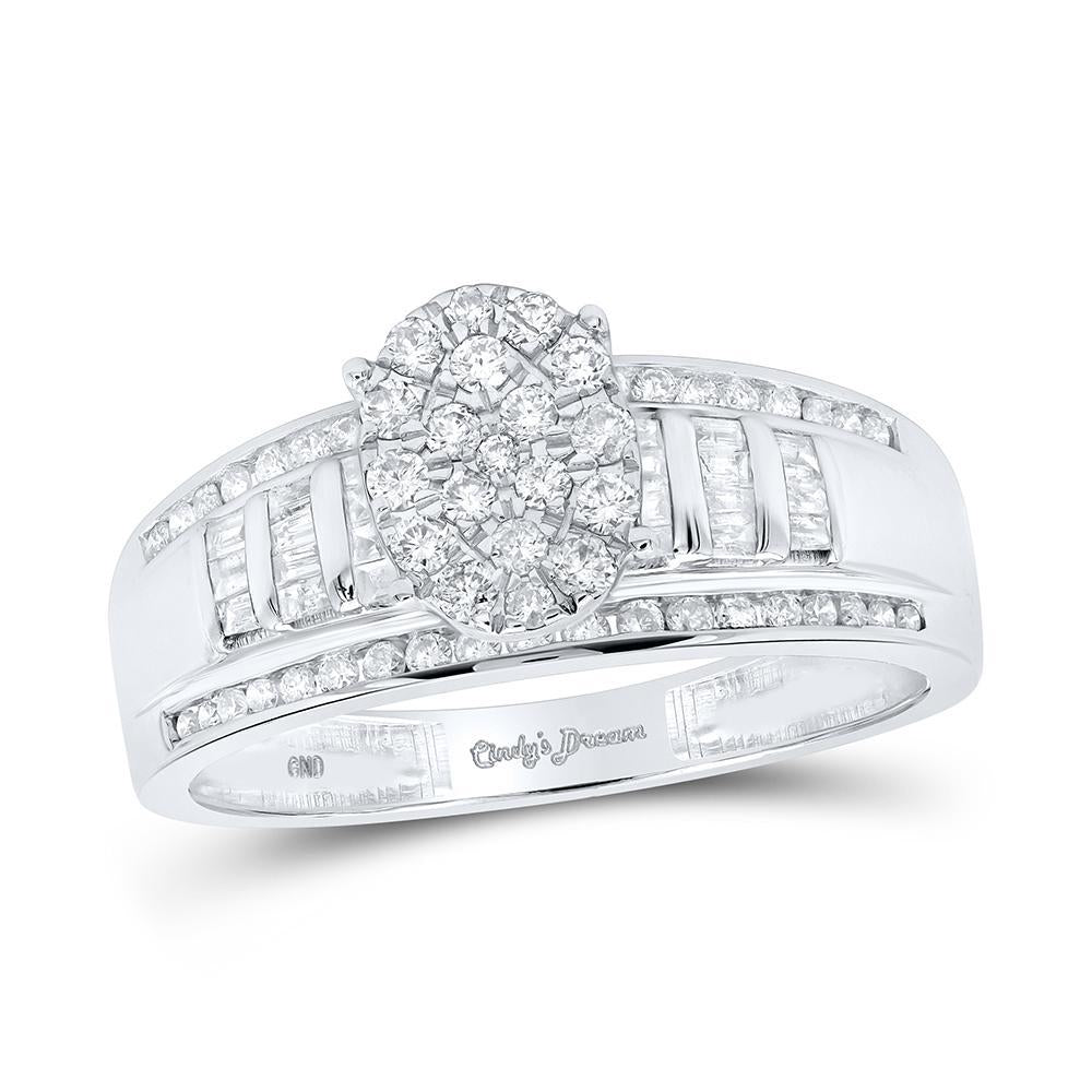 10kt White Gold Round Diamond Oval Bridal Wedding Engagement Ring 1/2 Cttw
