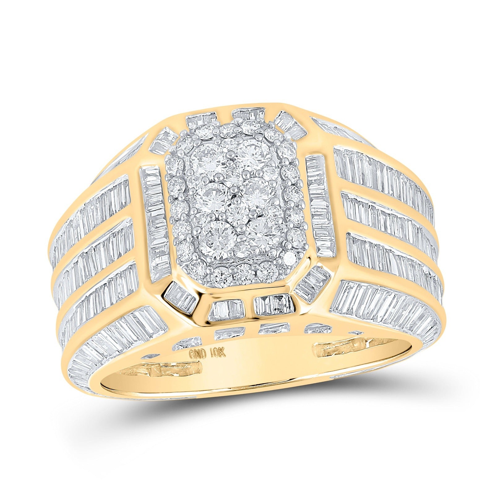 10kt Yellow Gold Mens Baguette Diamond Octagon Cluster Ring 4-3/4 Cttw