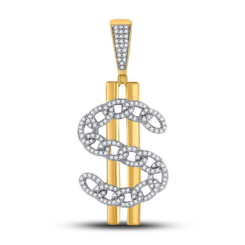 10kt Yellow Gold Mens Round Diamond Dollar Sign Charm Pendant 1/2 Cttw