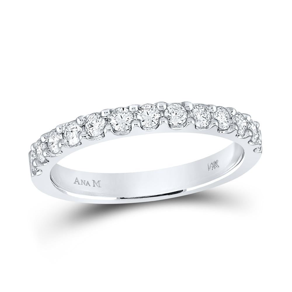 14kt White Gold Womens Round Diamond Wedding Single Row Band 1/2 Cttw