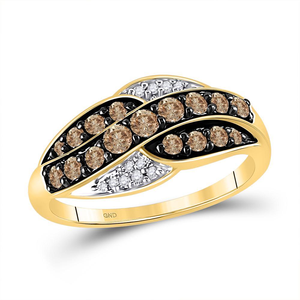 10kt Yellow Gold Womens Round Brown Diamond Band Ring 1/2 Cttw