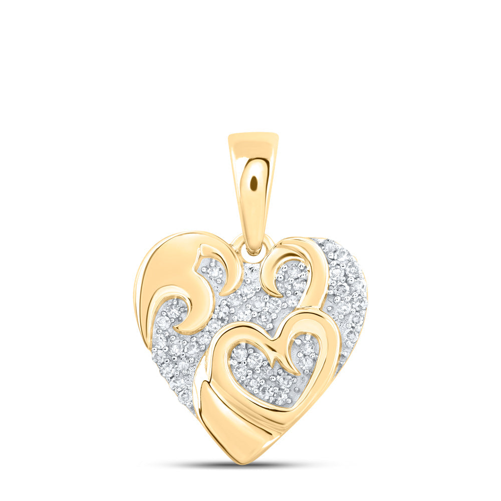 10kt Yellow Gold Womens Round Diamond Heart Pendant 1/8 Cttw