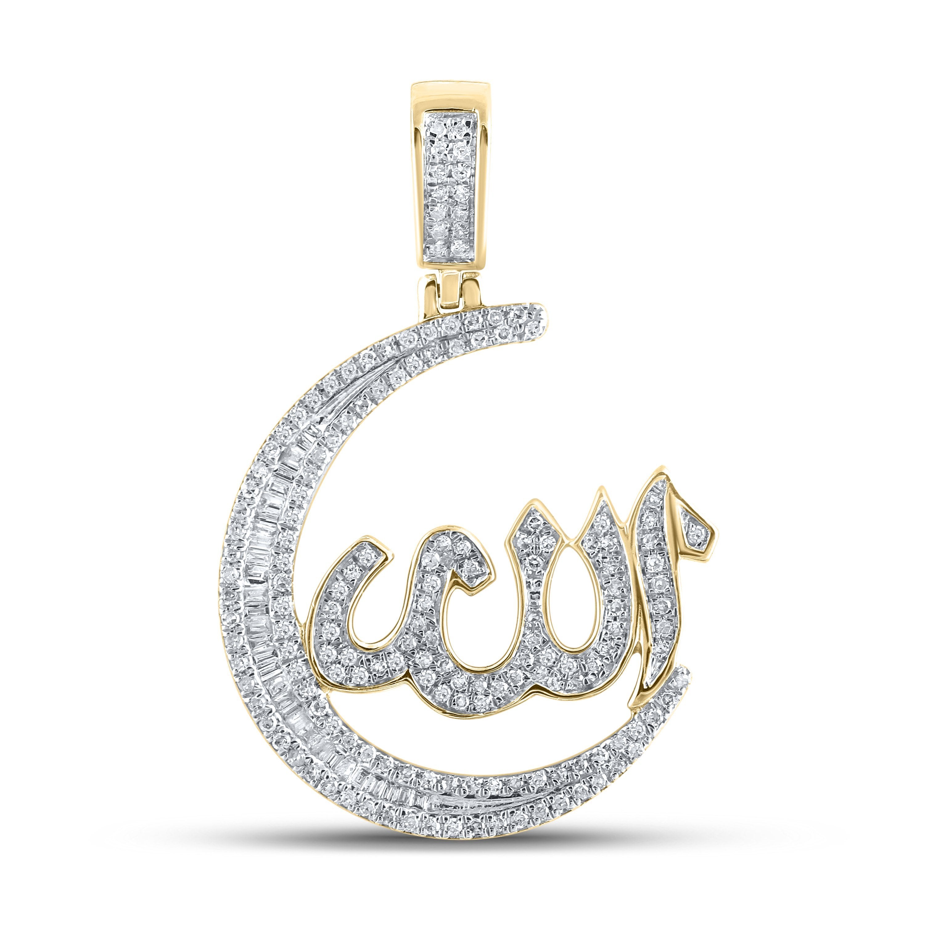 10kt Yellow Gold Mens Baguette Diamond Allah Moon Charm Pendant 3/4 Cttw