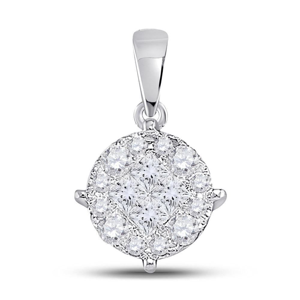 14kt White Gold Womens Princess Diamond Cluster Pendant 2 Cttw