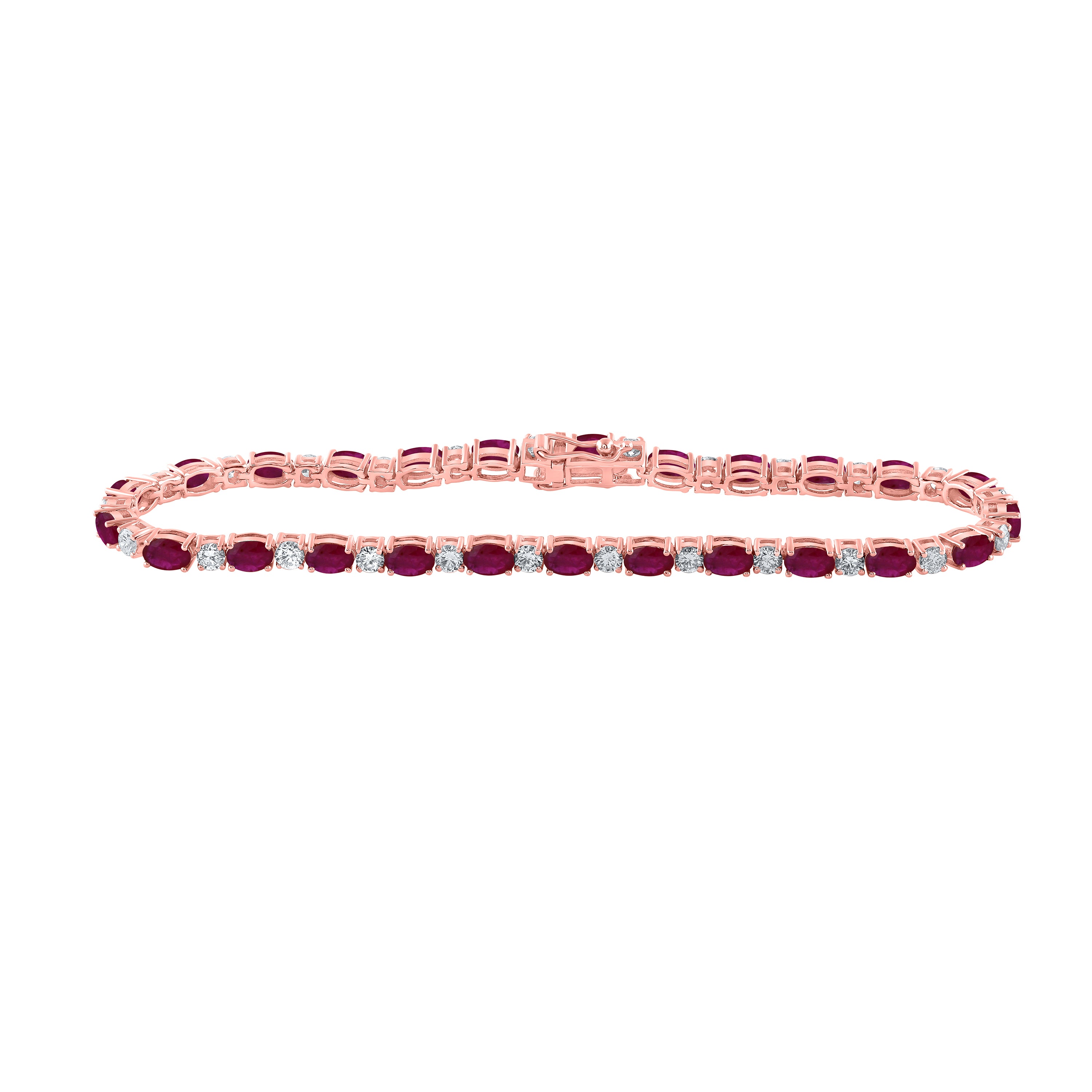 10kt Rose Gold Womens Oval Ruby Diamond Fashion Bracelet 9 Cttw