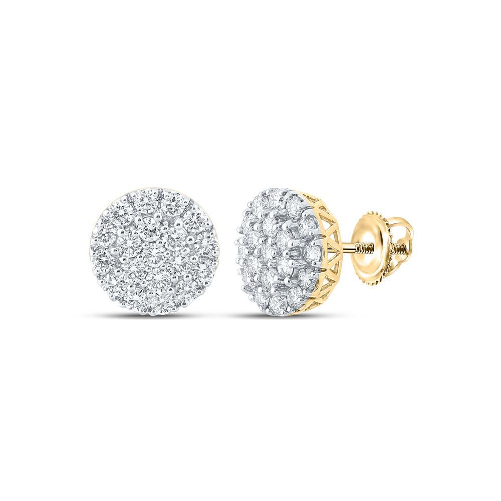 14kt Yellow Gold Mens Round Diamond Cluster Earrings 1-5/8 Cttw