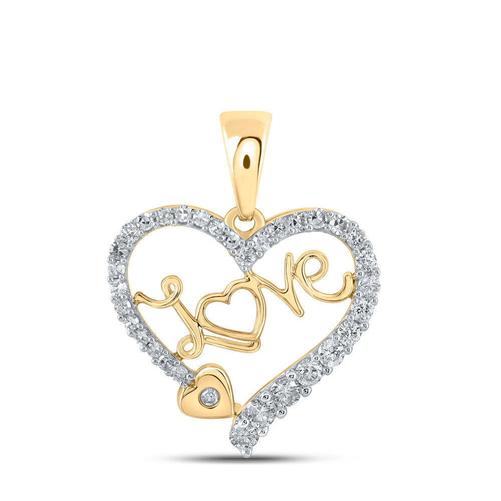 10kt Yellow Gold Womens Round Diamond Love Heart Pendant 1/3 Cttw