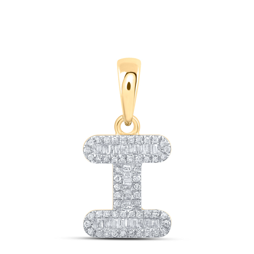 10kt Yellow Gold Womens Baguette Diamond I Initial Letter Pendant 1/3 Cttw