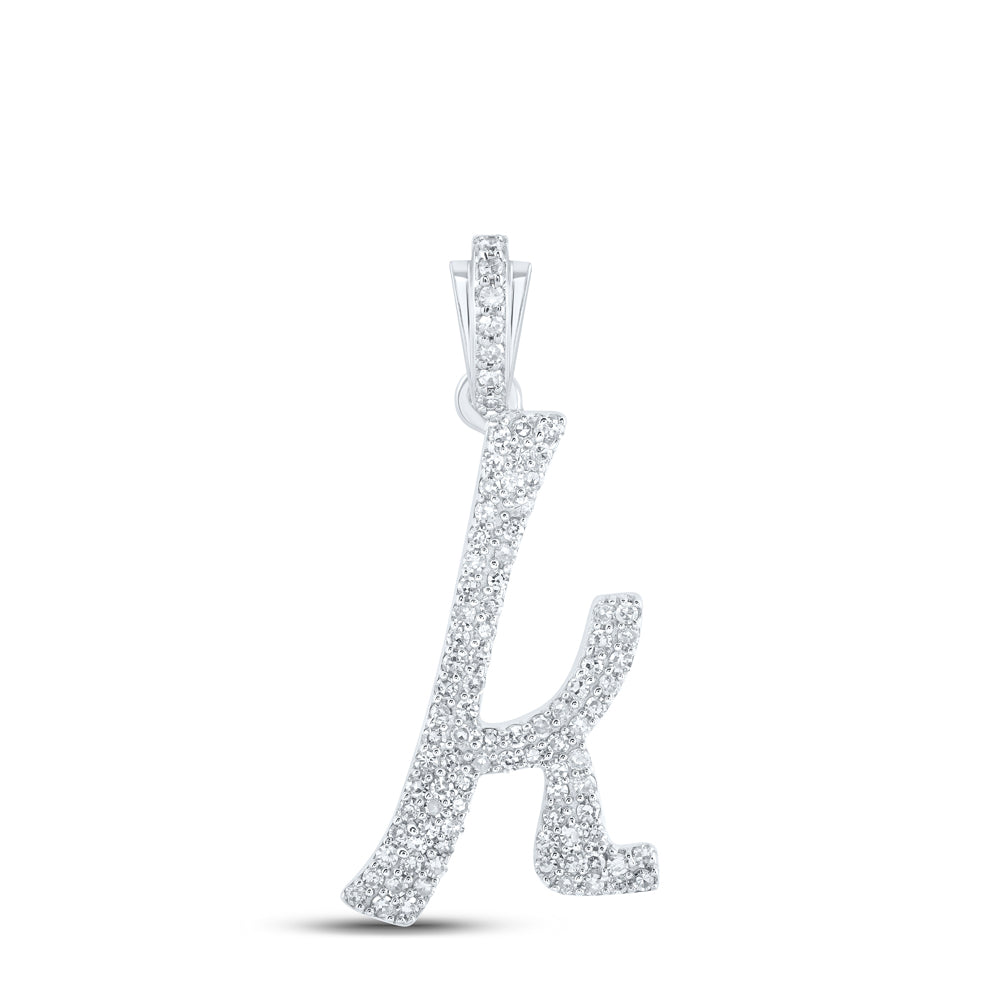 10kt White Gold Womens Round Diamond K Cursive Initial Letter Pendant 3/8 Cttw