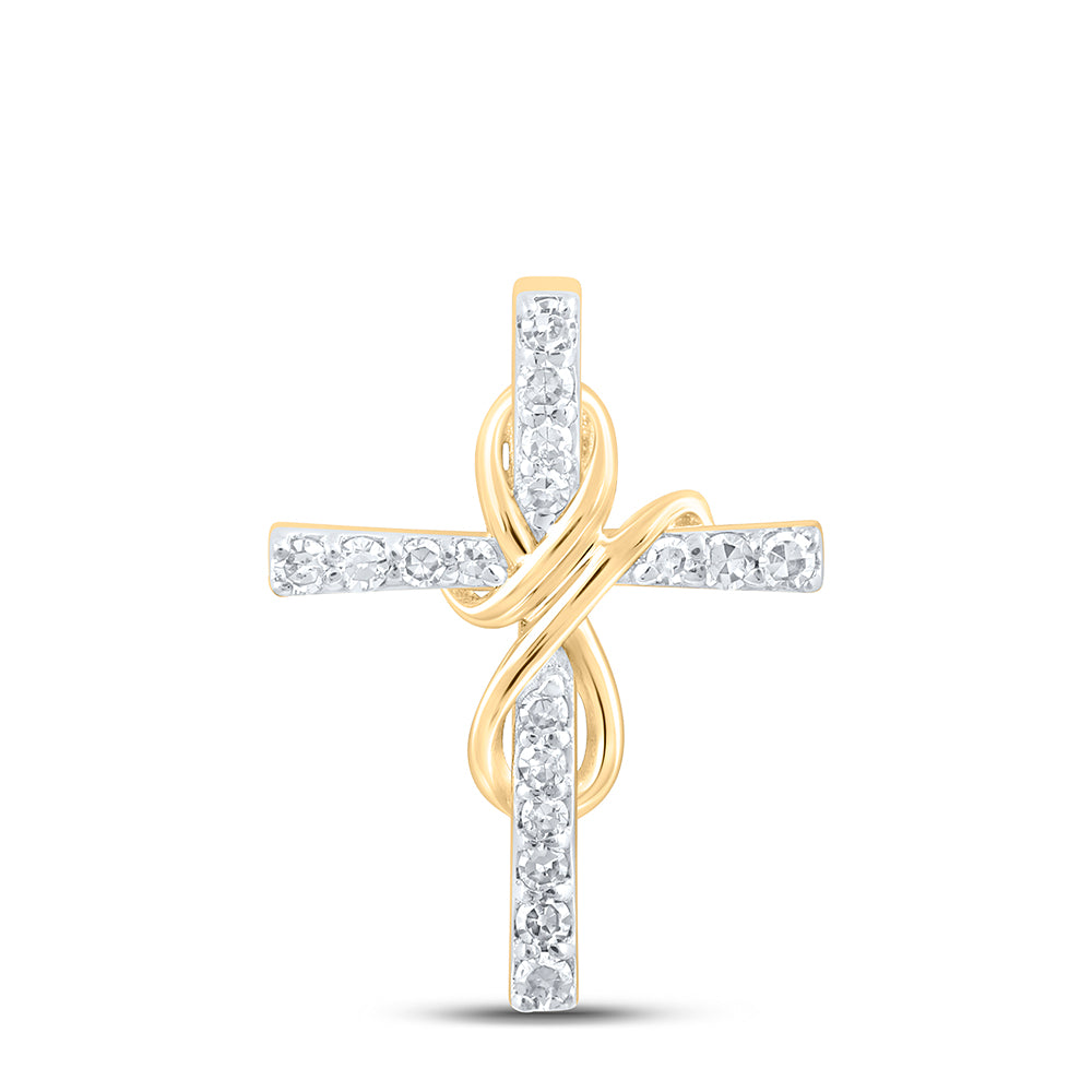 10kt Yellow Gold Womens Round Diamond Cross Pendant 1/10 Cttw