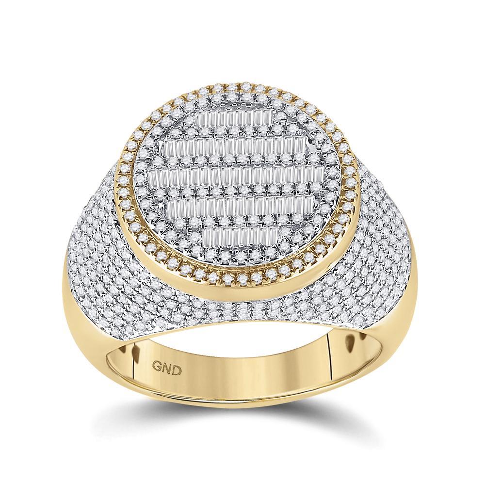 10kt Yellow Gold Mens Baguette Diamond Statement Circle Cluster Ring 1-3/4 Cttw
