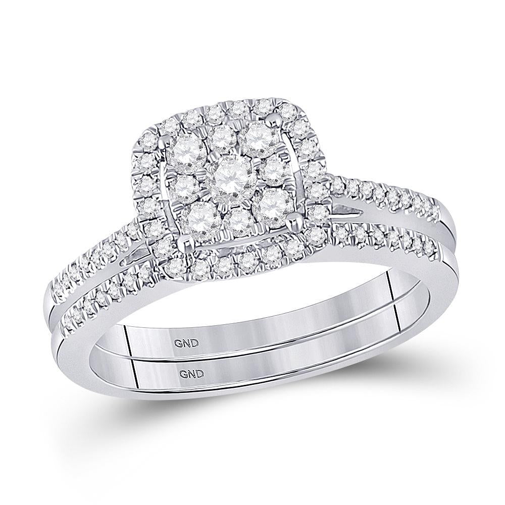 10kt White Gold Round Diamond Bridal Wedding Ring Band Set 1/2 Cttw