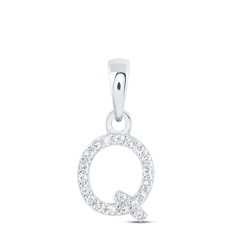 10kt White Gold Womens Round Diamond Q Initial Letter Pendant 1/20 Cttw